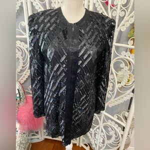 VINTAGE BLACK SEQUINS BEADED JACKET MEDIUM